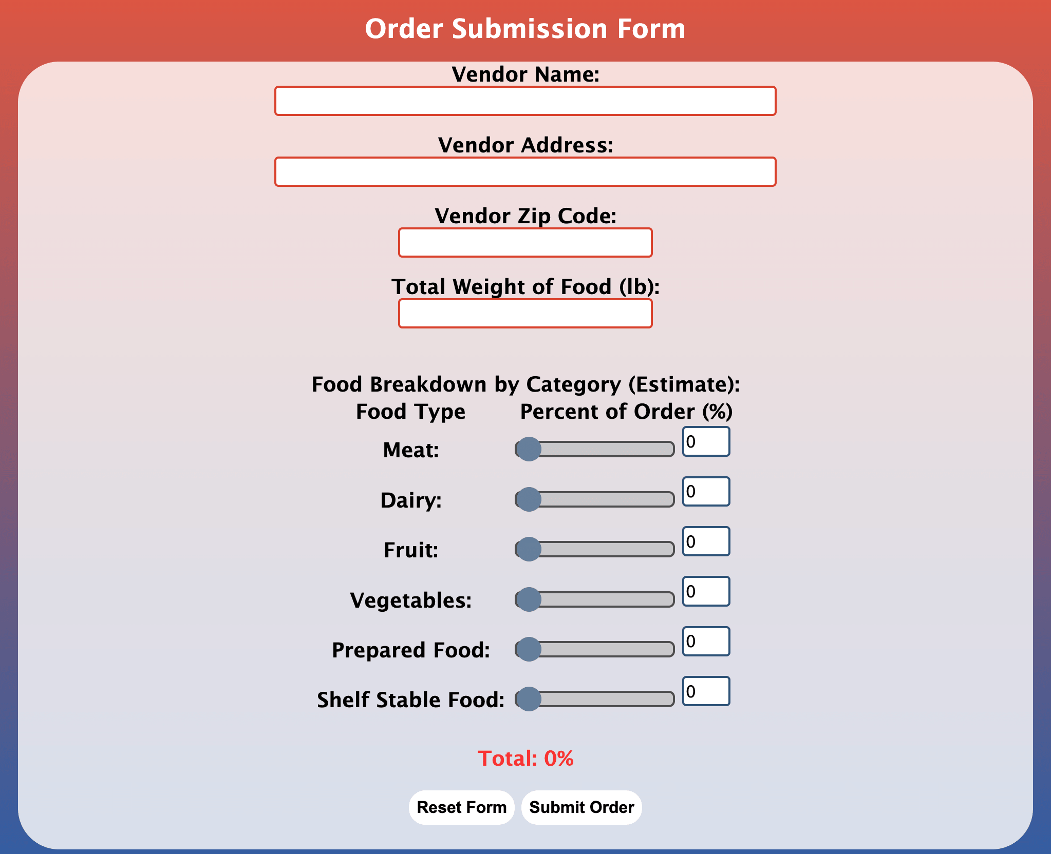 Order Organizer Form